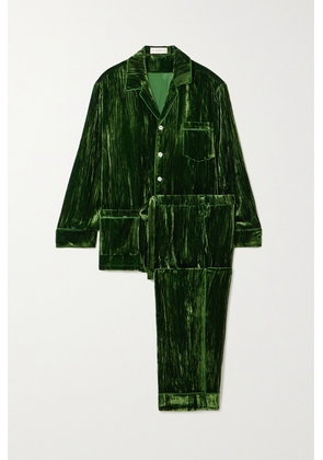 Olivia von Halle - Yves Crushed-velvet Pajamas - Green - x small,small,medium,large,x large