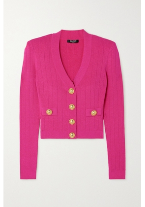 Balmain - Button-embellished Ribbed-knit Cardigan - Pink - FR34,FR36,FR38,FR40,FR42,FR44,FR46