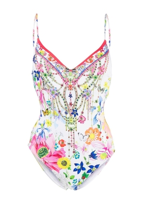Camilla tie-back floral-print swimsuit - White
