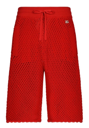 Dolce & Gabbana logo-plaque crochet-knit shorts - Red