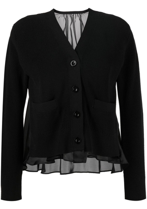 sacai satin-panel cotton-blend cardigan - Black