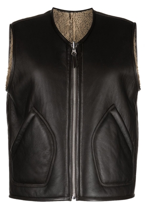YMC Wyatt zip-up leather gilet - Brown