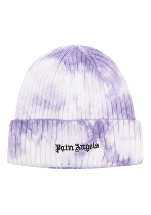 Palm Angels logo-embroidered tie-dye beanie - Purple