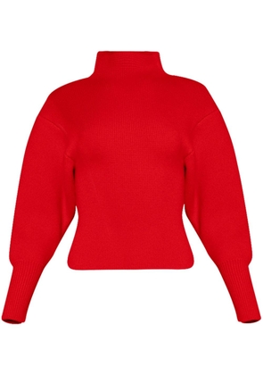 Ferragamo puff-sleeve waffle-knit jumper - Red