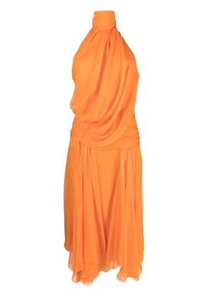 Alberta Ferretti halterneck draped silk-chiffon midi dress - Orange