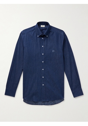 Etro - Button-Down Collar Logo-Embroidered Cotton-Chambray Shirt - Men - Blue - EU 38