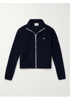 Drake's - Logo-Embroidered Wool-Blend Fleece Jacket - Men - Blue - XS