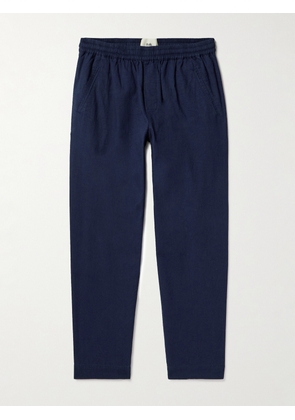 Folk - Assembly Cropped Tapered Washed Cotton-Piqué Trousers - Men - Blue - 1