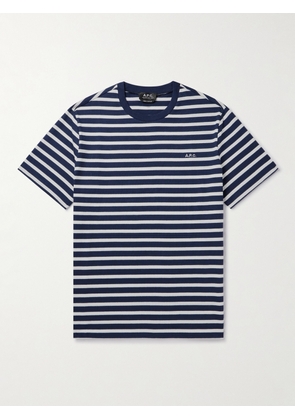 A.P.C. - Emilien Logo-Embroidered Striped Cotton-Jersey T-Shirt - Men - Blue - XS