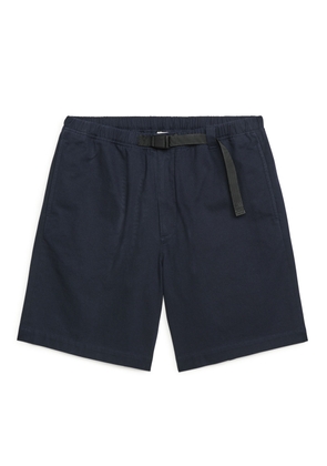 Strap-Detail Cotton Twill Shorts - Blue