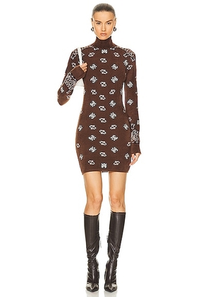 Amiri Bandana Mock Neck Mini Dress in Brown - Brown. Size L (also in M, S, XS).