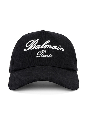 BALMAIN Signature Cotton Cap in Black - Black. Size all.