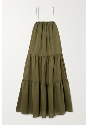 Matteau - + Net Sustain Tiered Organic Cotton And Silk-blend Midi Dress - Green - 1,2,3,4,5