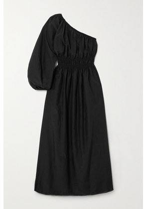 Matteau - + Net Sustain One-shoulder Organic Cotton And Silk-blend Midi Dress - Black - 1,2,3,4,5