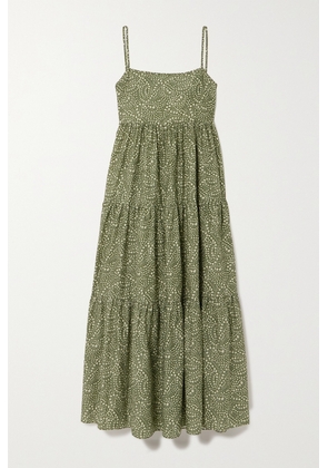 Matteau - + Net Sustain Open-back Floral-print Organic Cotton-poplin Maxi Dress - Green - 1,2,3,4,5