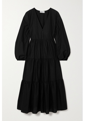 Matteau - + Net Sustain Tiered Organic Cotton-poplin Midi Dress - Black - 1,2,3,4,5
