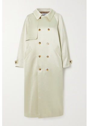 Abadia - Double-breasted Satin-twill Trench Coat - Silver - x small,small,medium,large,x large,xx large