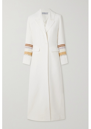 Abadia - Nuun Bead-embellished Grosgrain-trimmed Braided Piqué Coat - Off-white - x small,small,medium,large,x large,xx large