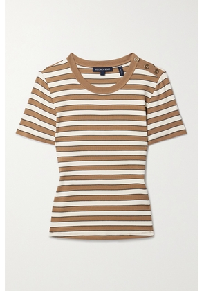 Veronica Beard - Draya Button-embellished Striped Stretch Cotton-jersey T-shirt - Brown - x small,small,medium,large,x large