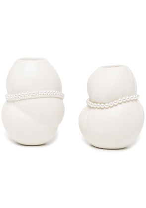Completedworks set of two faux pearls china vases - White