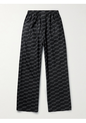 Balenciaga - Wide-Leg Logo-Print Cotton-Poplin Pyjama Trousers - Men - Black - IT 44