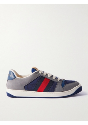 Gucci - Screener Monogrammed Canvas and Webbing-Trimmed Suede and Leather Sneakers - Men - Blue - UK 6