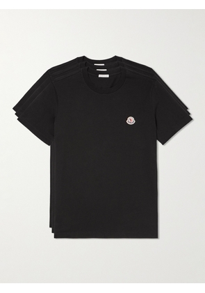 Moncler - Three-Pack Logo-Appliquéd Cotton-Jersey T-Shirts - Men - Black - XS