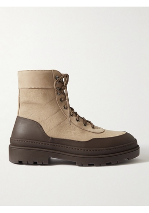 Brunello Cucinelli - Rubber-Trimmed Pebble-Grain Leather Hiking Boots - Men - Brown - EU 40