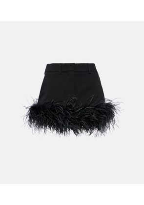 Miu Miu Feather-trimmed wool miniskirt