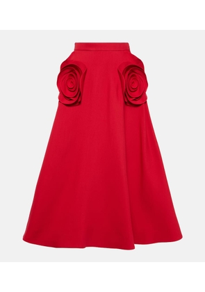 Valentino Floral-appliqué wool and silk midi skirt