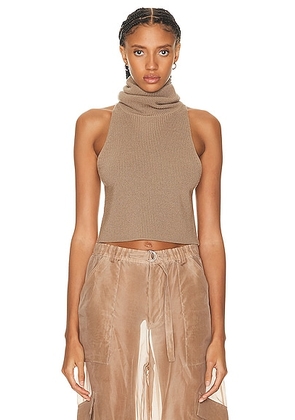 Lapointe Merino Wool Turtleneck Tank Top in Taupe - Taupe. Size M (also in S).