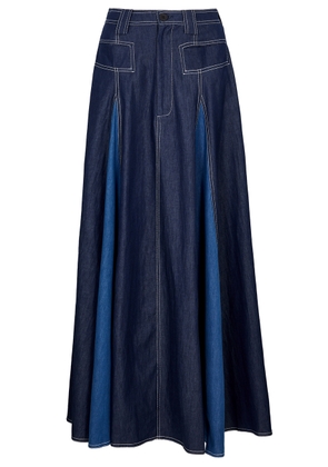 Lovebirds Panelled Chambray Maxi Skirt - Denim - S (UK10-12)