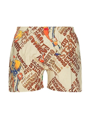 ERL Mens Printed Boxers Underwear Knit in FOOTBALL - Tan. Size L (also in M, S, XL/1X, XS).