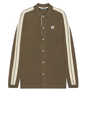 Palm Angels Monogram Track Shirt in Brown - Olive. Size M (also in L, S, XL/1X).