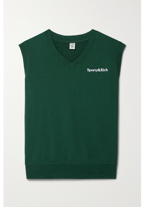Sporty & Rich - Embroidered Cotton-jersey Vest - Green - x small,small,medium,large,x large