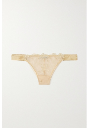 I.D. Sarrieri - + Net Sustain Plein Soleil Satin-trimmed Embroidered Tulle Thong - Gold - x small,small,medium,large,x large