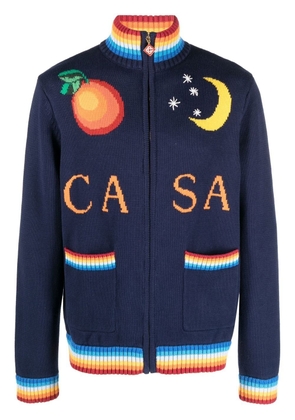 Casablanca logo intarsia-knit zipped jumper - Blue