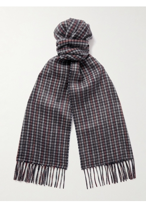 Johnstons of Elgin - Reversible Fringed Houndstooth and Striped Cashmere Scarf - Men - Gray