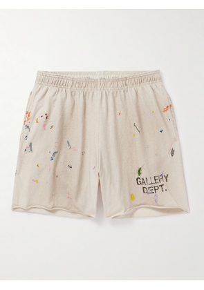 Gallery Dept. - Insomnia Straight-Leg Logo-Print Paint-Splattered Cotton-Jersey Shorts - Men - Neutrals - S
