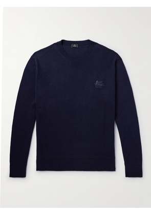 Etro - Logo-Embroidered Cotton and Cashmere-Blend Sweater - Men - Blue - S