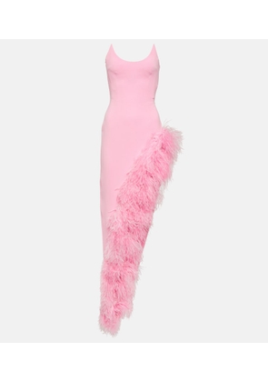 David Koma Feather-trimmed asymmetric gown
