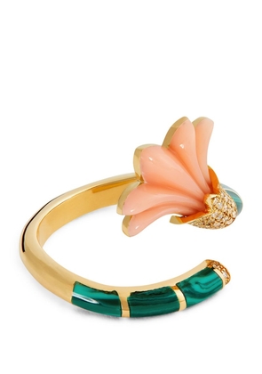 L'Atelier Nawbar Yellow Gold, Diamond, Coral And Malachite Psychedeliah Ring