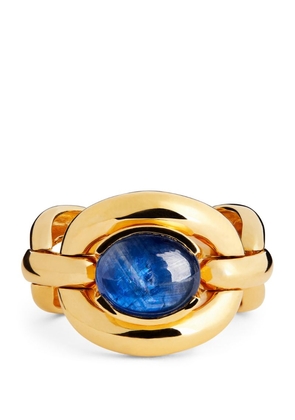 Nadine Aysoy Yellow Gold And Blue Sapphire Cabochon Catena Ring