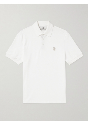 Brunello Cucinelli - Logo-Print Cotton-Piqué Polo Shirt - Men - White - S