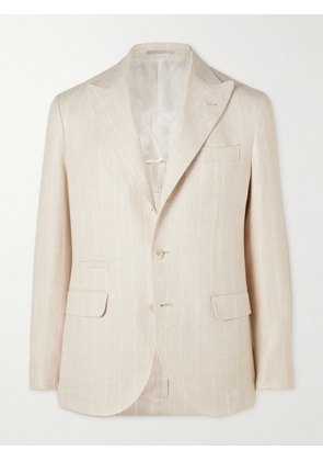 Brunello Cucinelli - Unstructured Striped Linen, Wool and Silk-Blend Blazer - Men - Neutrals - IT 46