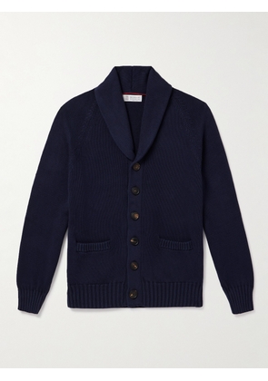 Brunello Cucinelli - Shawl-Collar Ribbed Cotton Cardigan - Men - Blue - IT 44