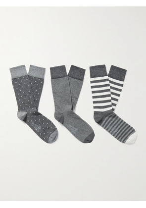 Kingsman - Three-Pack Patterned Cotton-Blend Socks - Men - Gray - S