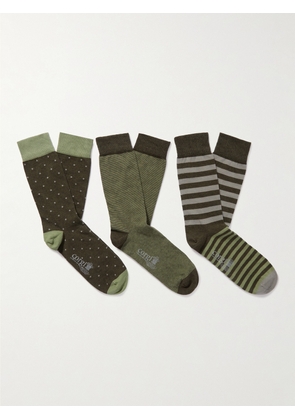 Kingsman - Three-Pack Patterned Cotton-Blend Socks - Men - Green - S