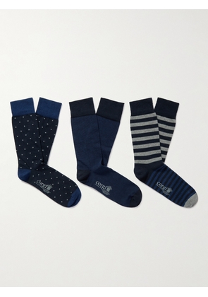 Kingsman - Three-Pack Patterned Cotton-Blend Socks - Men - Blue - S