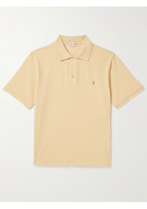 SAINT LAURENT - Logo-Embroidered Cotton-Blend Piqué Polo Shirt - Men - Yellow - S